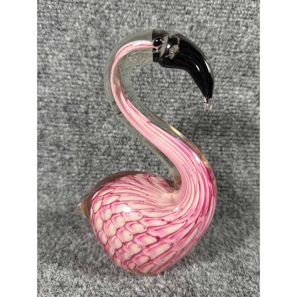Vintage Murano Style Pink Art Glass Flamingo Figurine Hand Blown Bird Decor